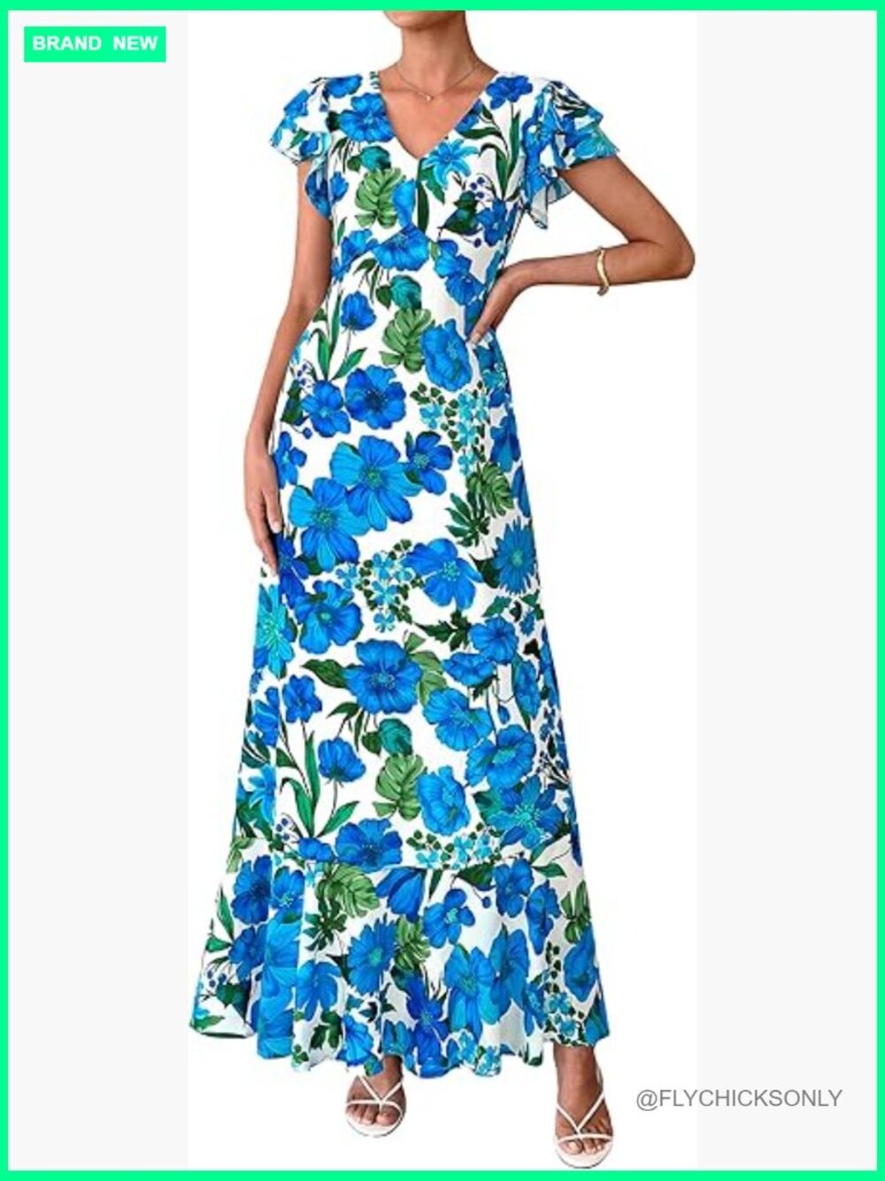Short Sleeve Ruffle V Neck Floral Maxi Dress Wedding Guest Beach